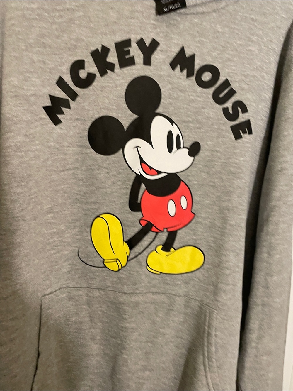 DISNEY MICKEY MOUSE GRAY HEATHER HOODIE AND DRAWSTRING KANGAROO POUCH XL